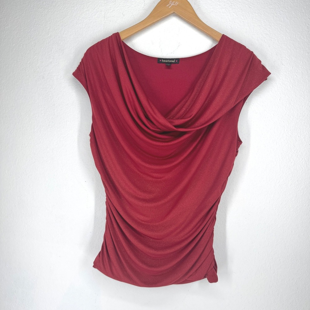 Heartsoul Metallic Cowl Neck Ruched Sleeveless Top Stretch Y2K 90s Minimalist